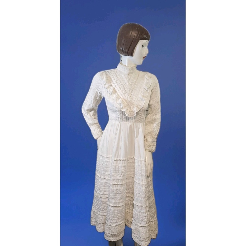 Vintage 70s Victorian Prairie Dress Size Small‎ Boho Cottage Ruffles Dell Of CA